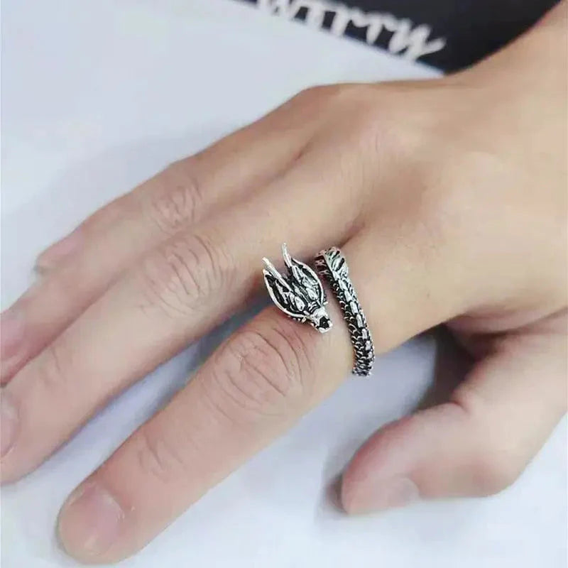 Bague Argent Dragon pour Hommes