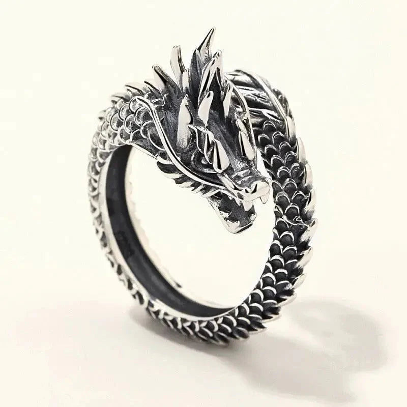 Bague Argent Dragon pour Hommes