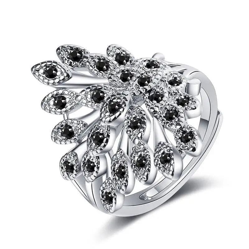 Bague élégante plumes Paon Argent 925