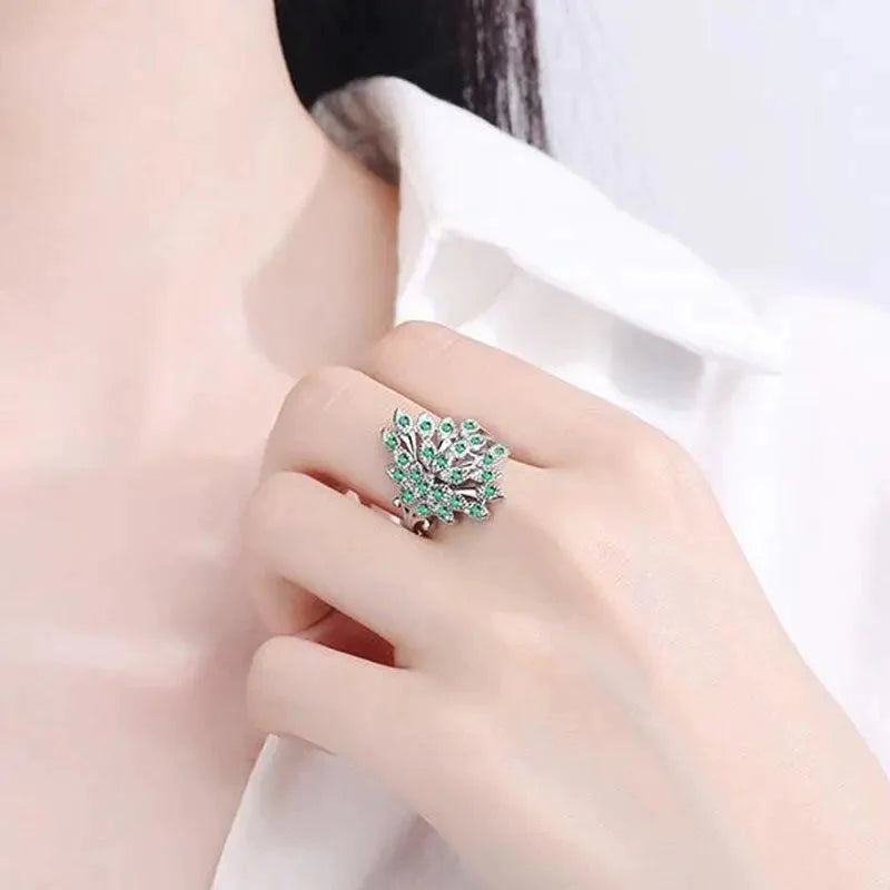 Bague élégante plumes Paon Argent 925