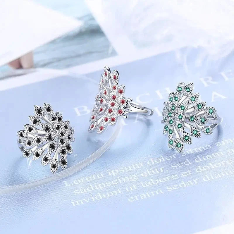 Bague élégante plumes Paon Argent 925