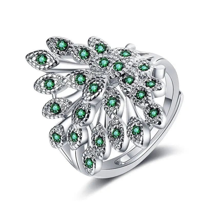 Bague élégante plumes Paon Argent 925
