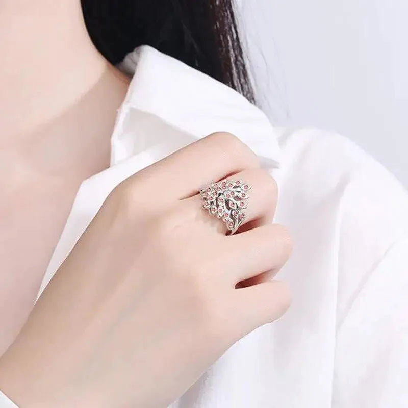 Bague élégante plumes Paon Argent 925