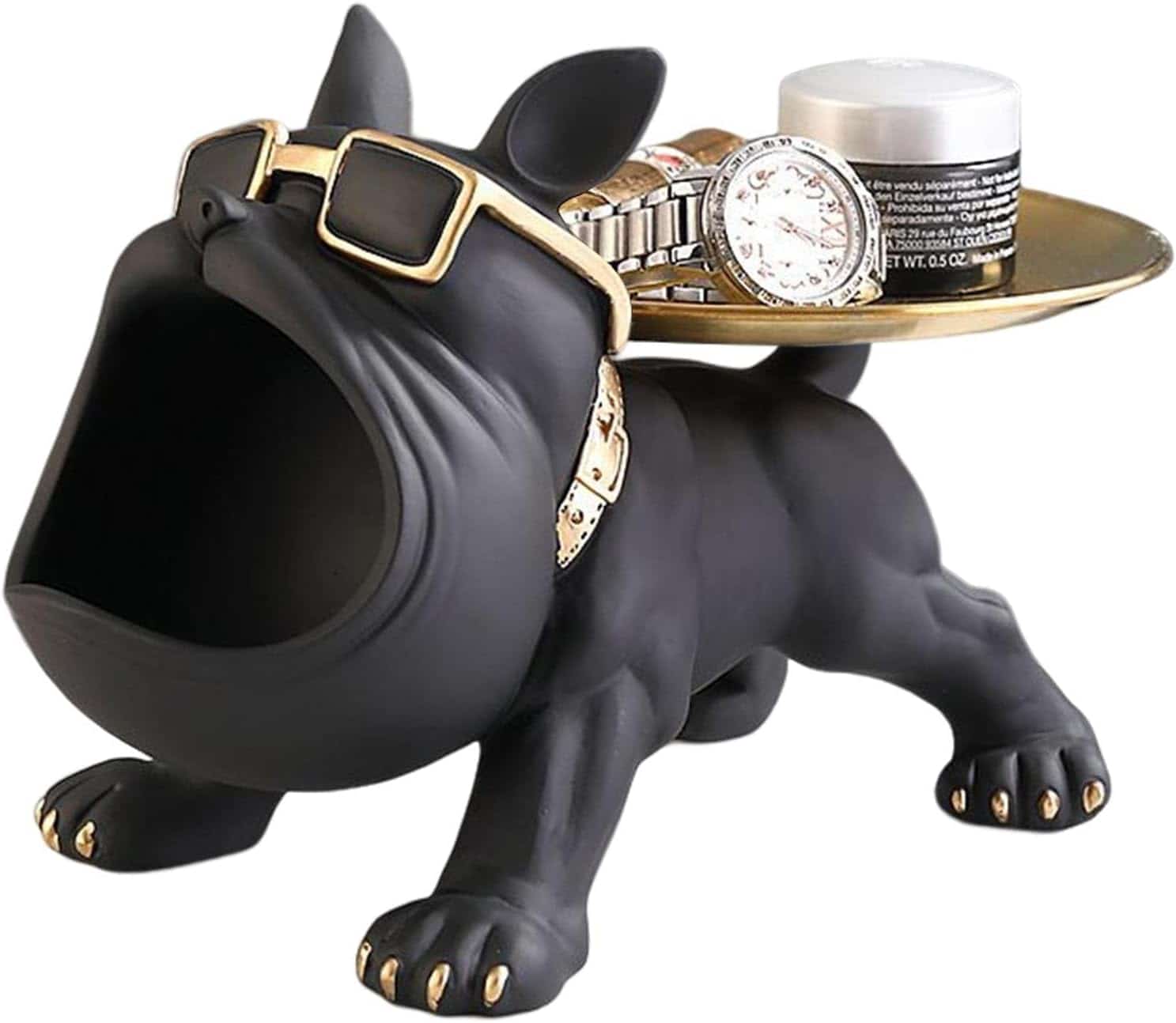 Décoration Statue de Bouledogue pour le Rangement de Clés et Bijoux