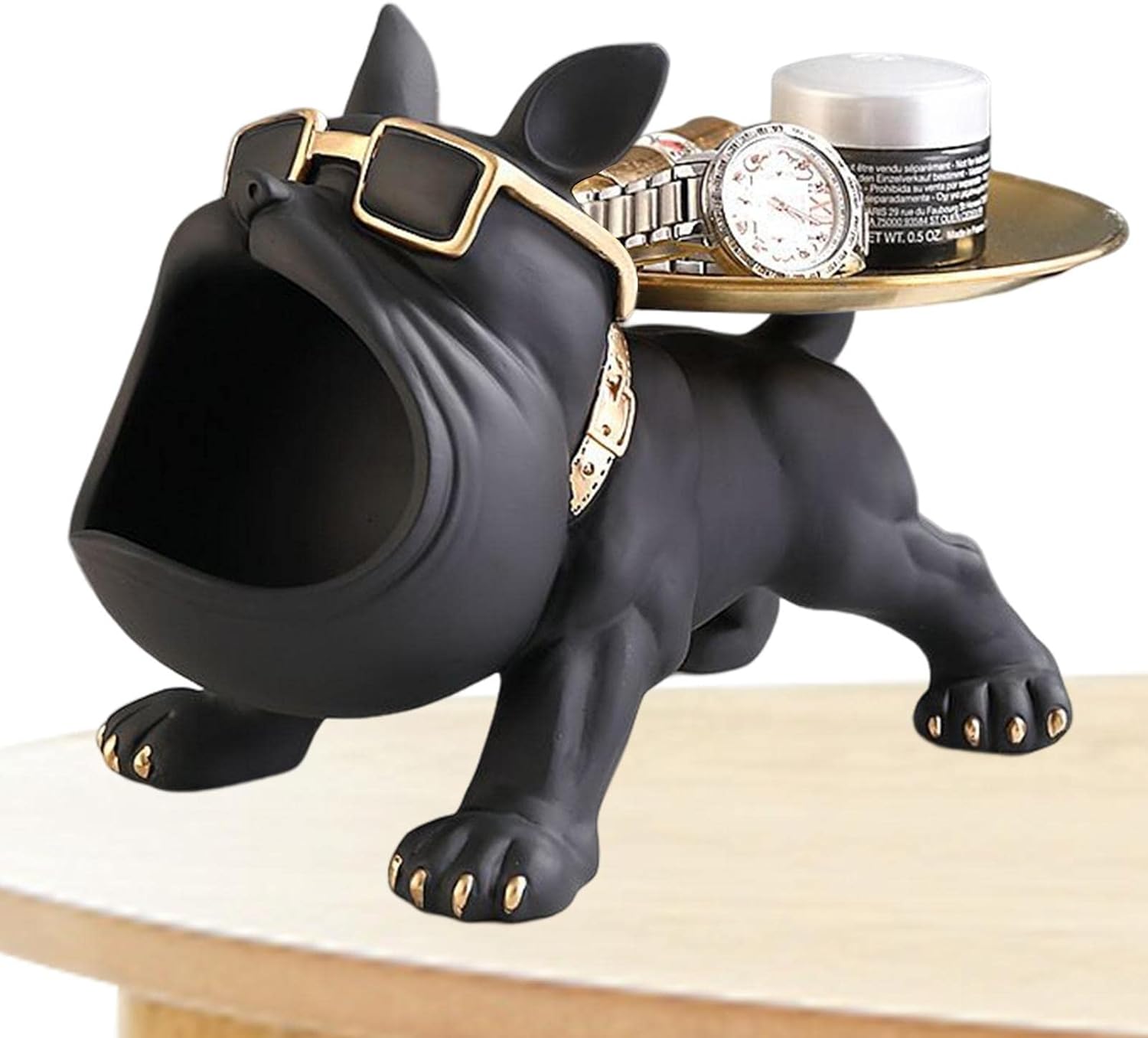 Décoration Statue de Bouledogue pour le Rangement de Clés et Bijoux