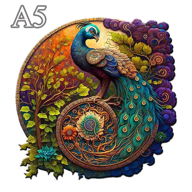 Puzzle rond en bois Paon