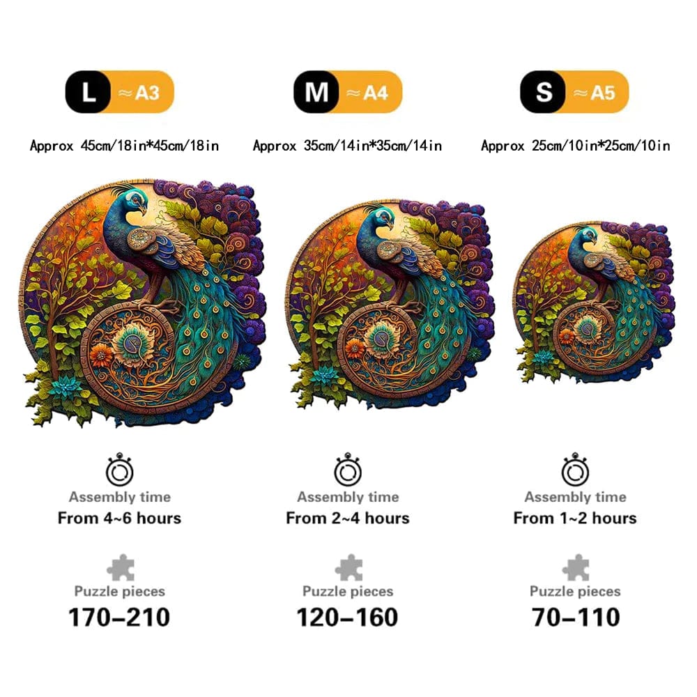 Puzzle rond en bois Paon