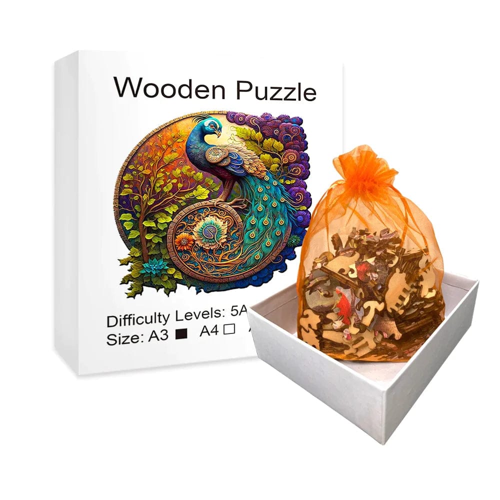 Puzzle rond en bois Paon