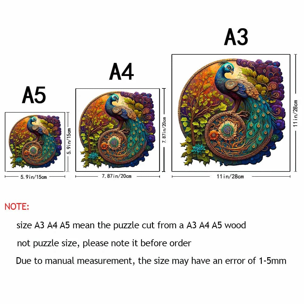 Puzzle rond en bois Paon
