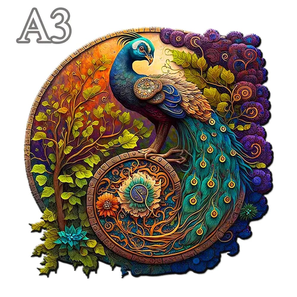 Puzzle rond en bois Paon
