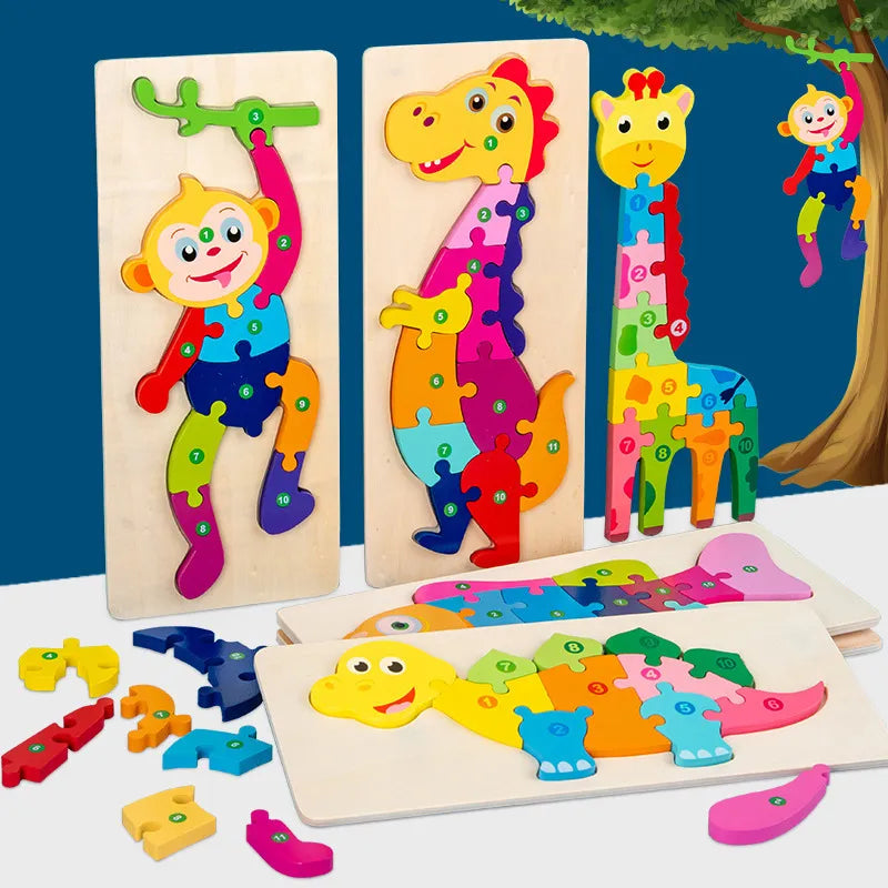 Puzzle en Bois pour Enfants : Animaux, Véhicules et Motifs Colorés
