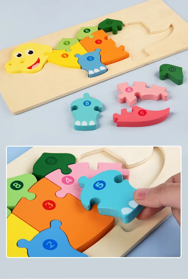Puzzle en Bois pour Enfants : Animaux, Véhicules et Motifs Colorés