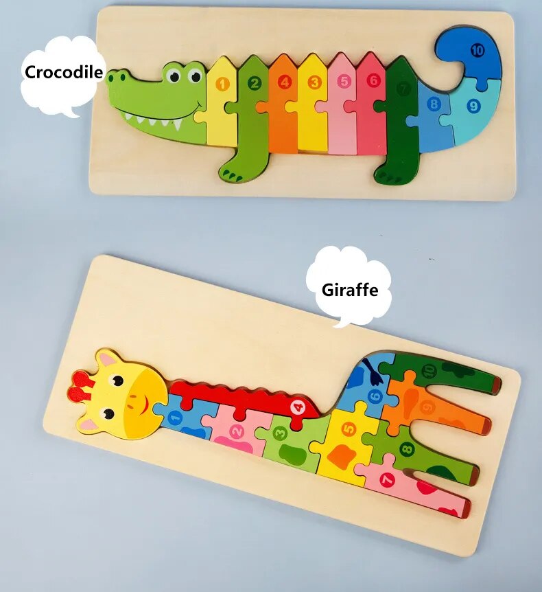 Puzzle en Bois pour Enfants : Animaux, Véhicules et Motifs Colorés