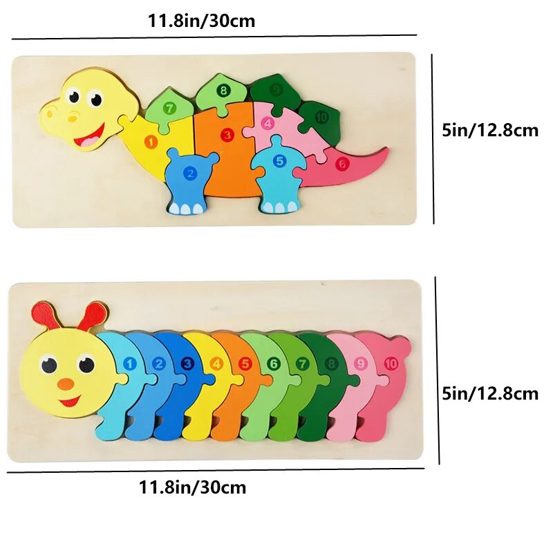 Puzzle en Bois pour Enfants : Animaux, Véhicules et Motifs Colorés