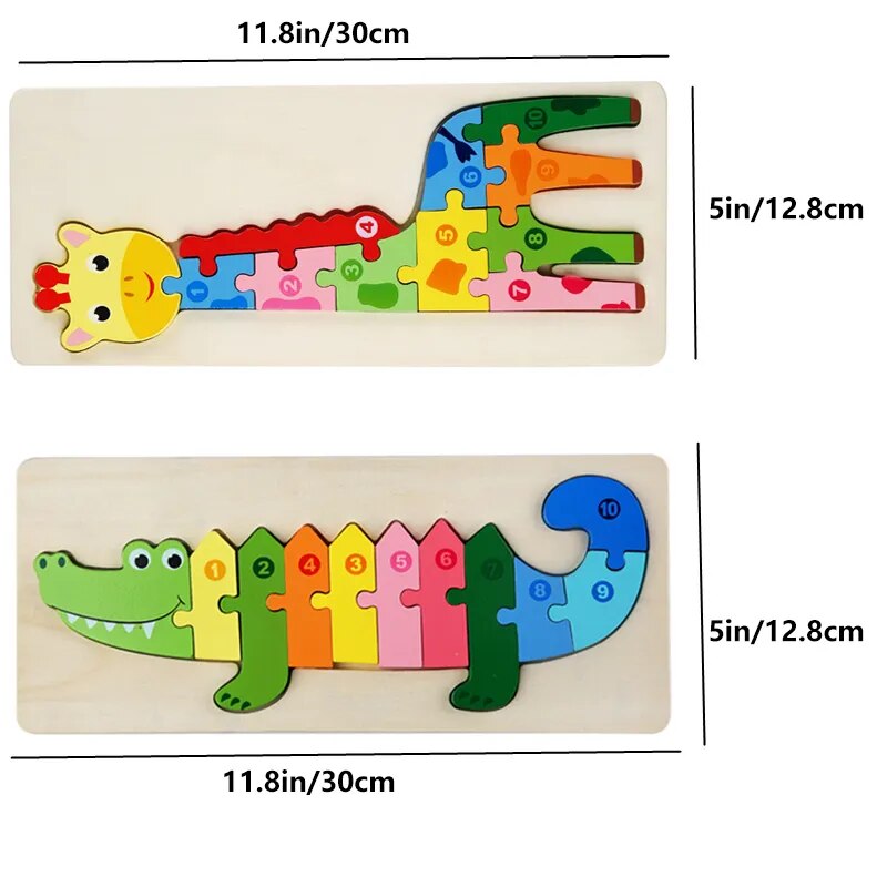 Puzzle en Bois pour Enfants : Animaux, Véhicules et Motifs Colorés