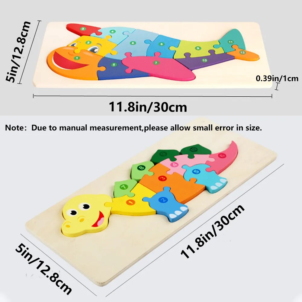 Puzzle en Bois pour Enfants : Animaux, Véhicules et Motifs Colorés
