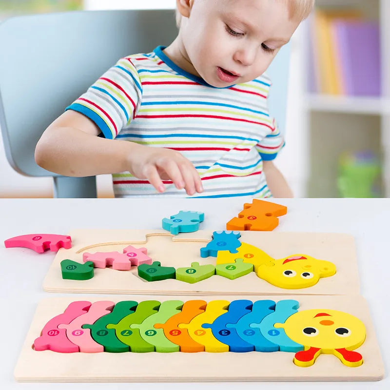 Puzzle en Bois pour Enfants : Animaux, Véhicules et Motifs Colorés