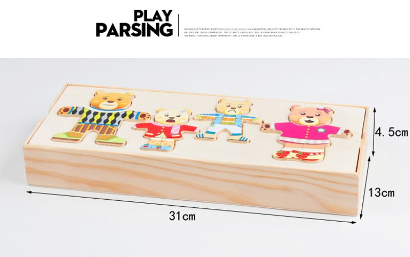Puzzle en Bois de Changement de Vêtements pour la Famille Ours et Lapin
