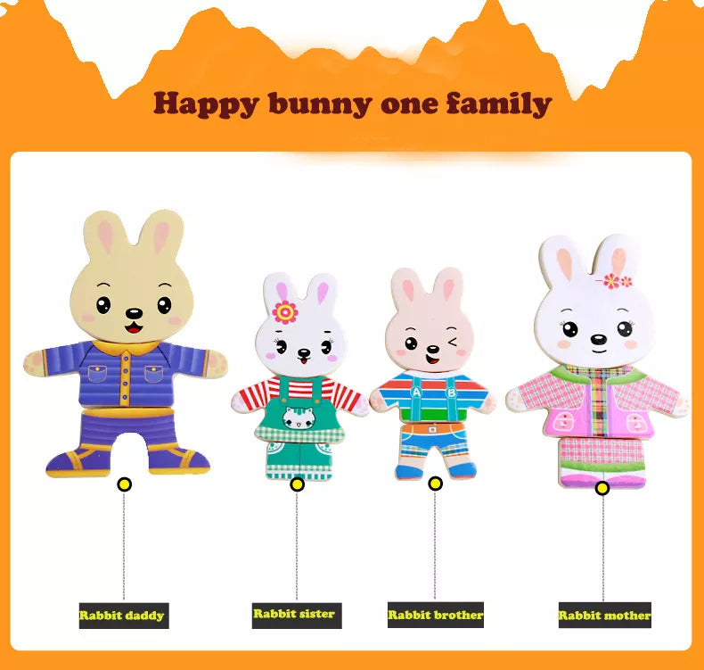 Puzzle en Bois de Changement de Vêtements pour la Famille Ours et Lapin