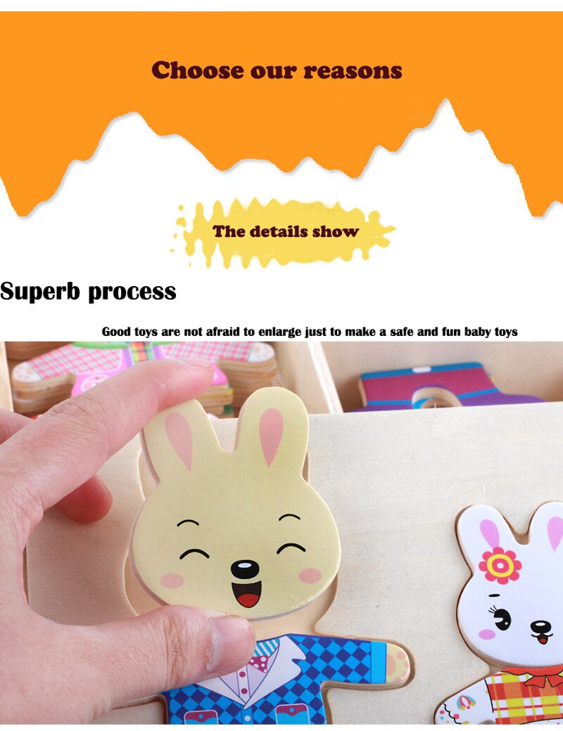 Puzzle en Bois de Changement de Vêtements pour la Famille Ours et Lapin