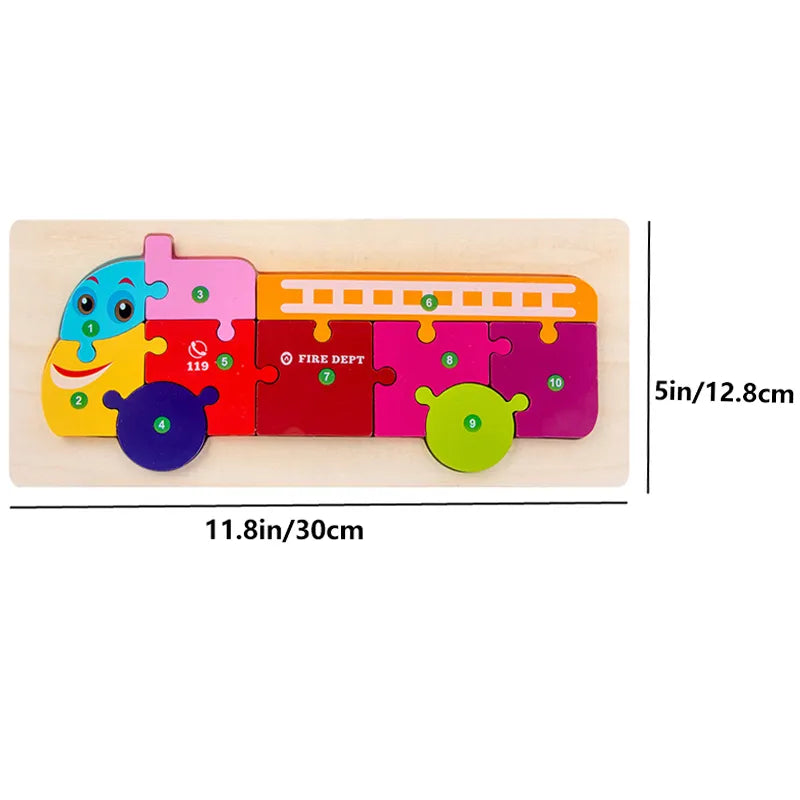 Puzzle en Bois pour Enfants : Animaux, Véhicules et Motifs Colorés