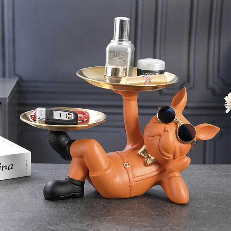 Statue décoration Bouledogue avec plateaux