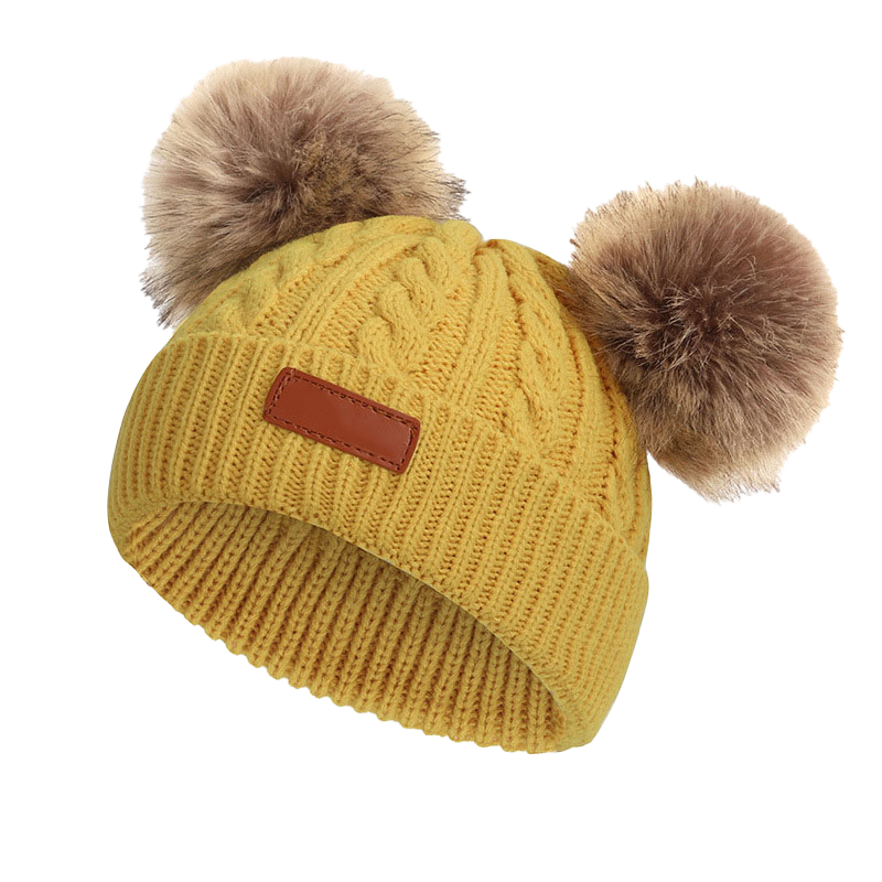 Bonnet en laine double pompon pour enfants