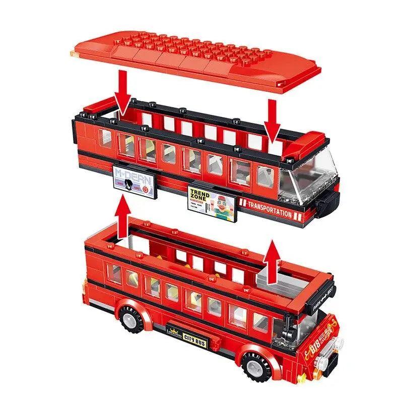 Jouet de construction Bus de transport rouge Anglais