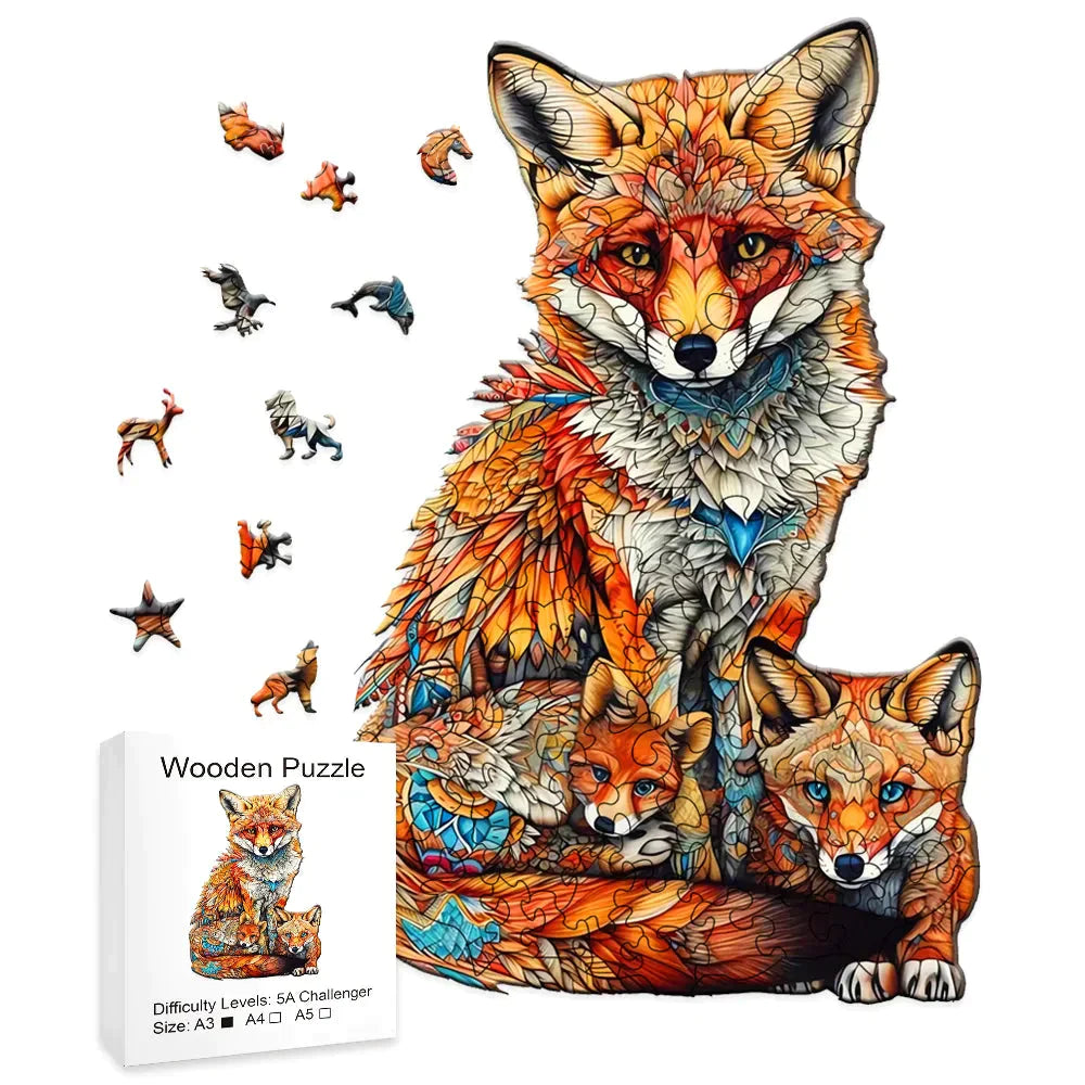 Puzzle en bois Famille de renards